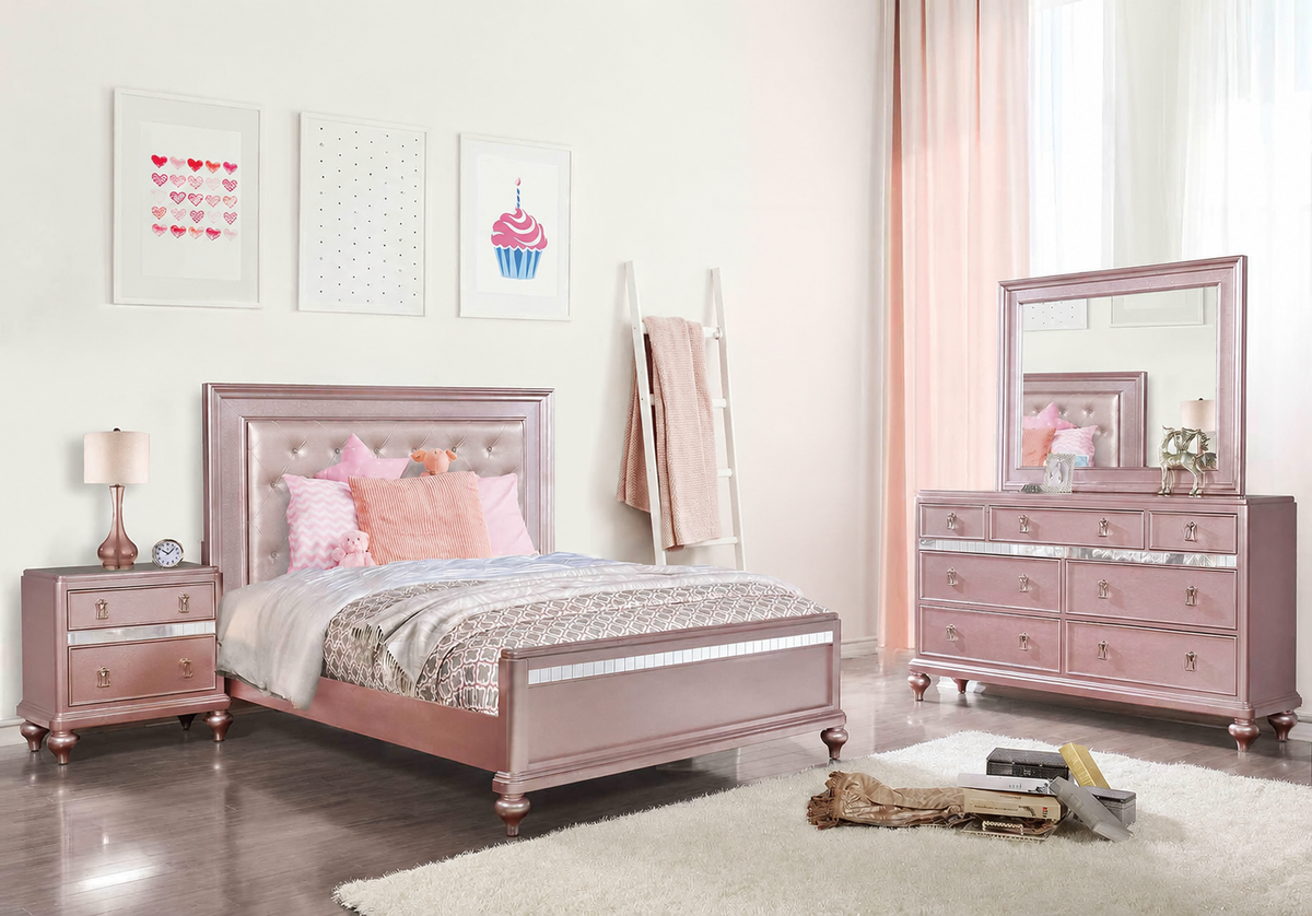 Avior Rose Gold 4-Piece Full Bedroom Set