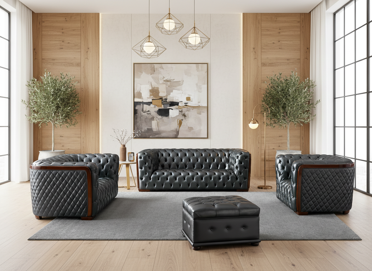415 Gray Top-Grain Leather Sofa
