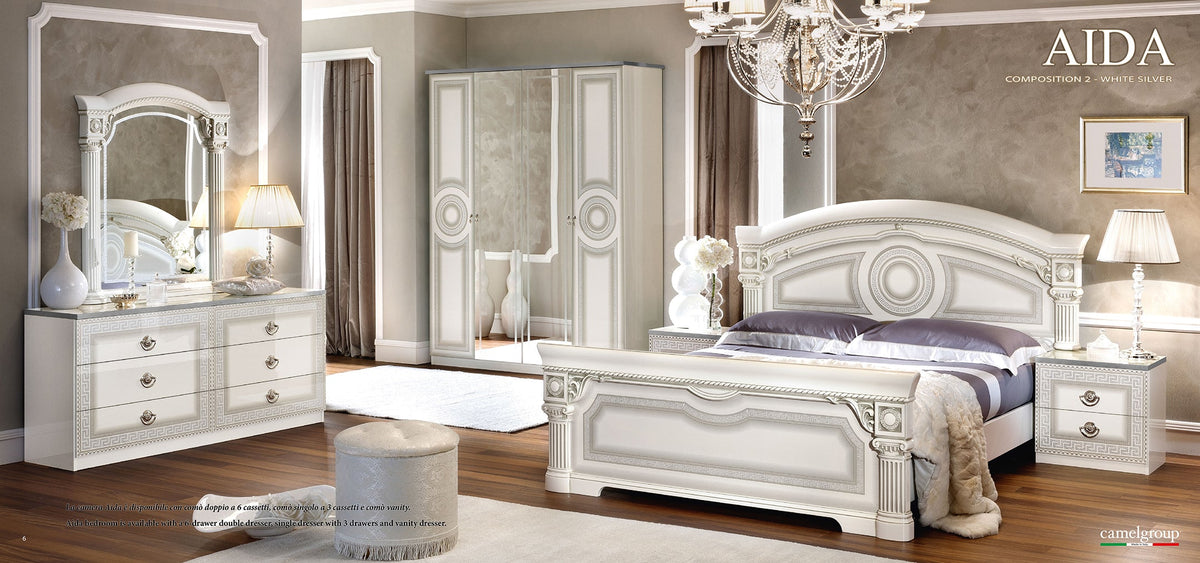 Aida White w/Silver Nightstand