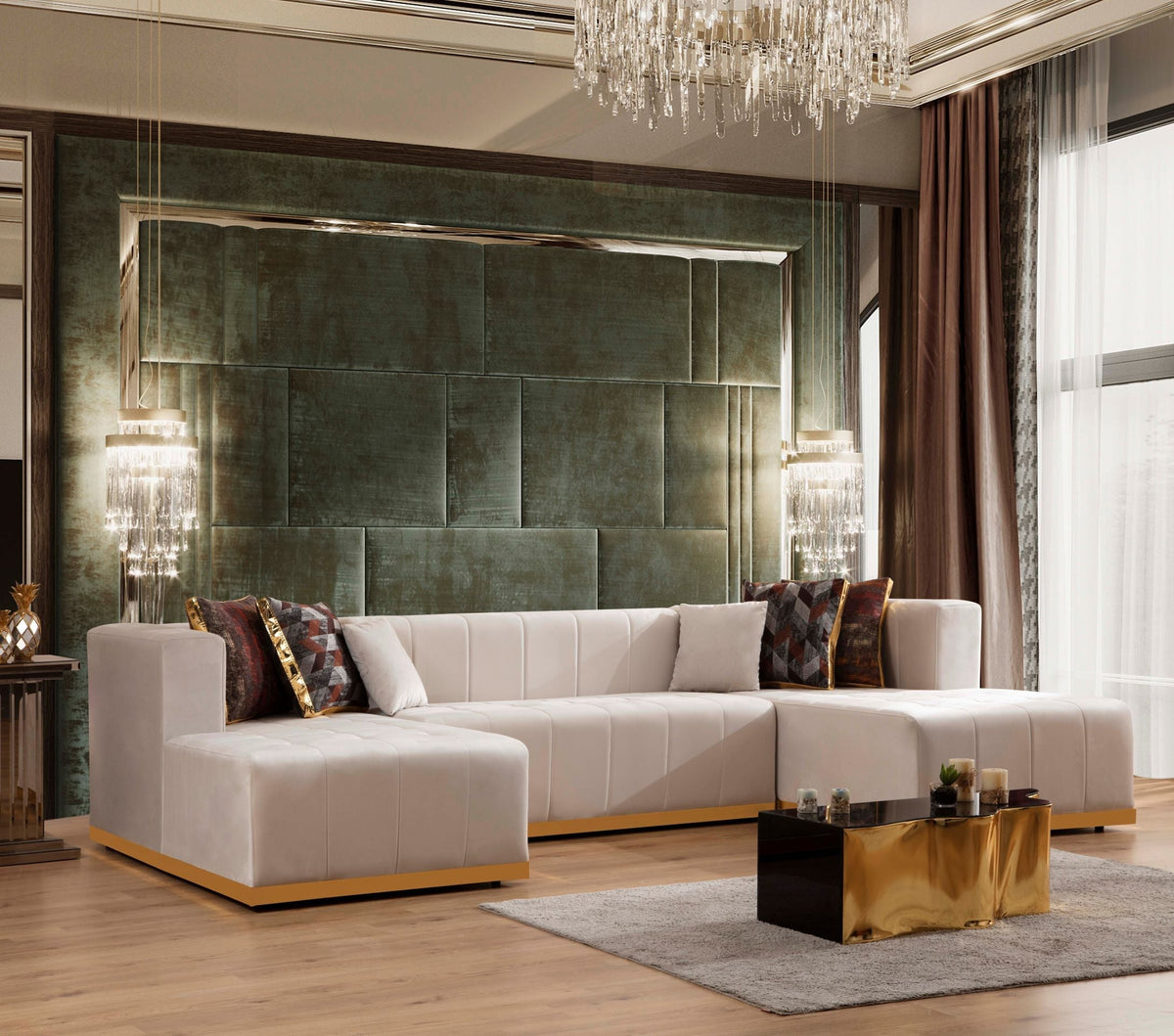 Prestige Ivory Velvet Double Chaise Sectional