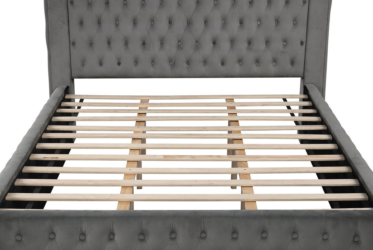 Etherea Gray Queen Upholstered Platform Poster Bed