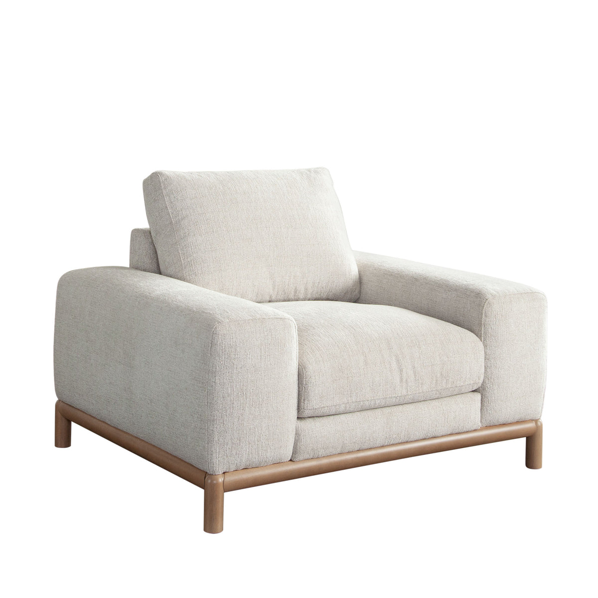Fallon Chair in Light Barley Polyester Fabric with Wood Trim & Leg