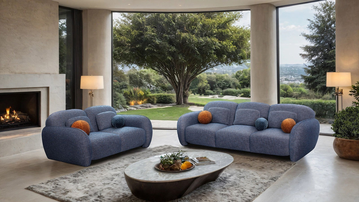 Previti Denim Blue Contemporary Living Room Set