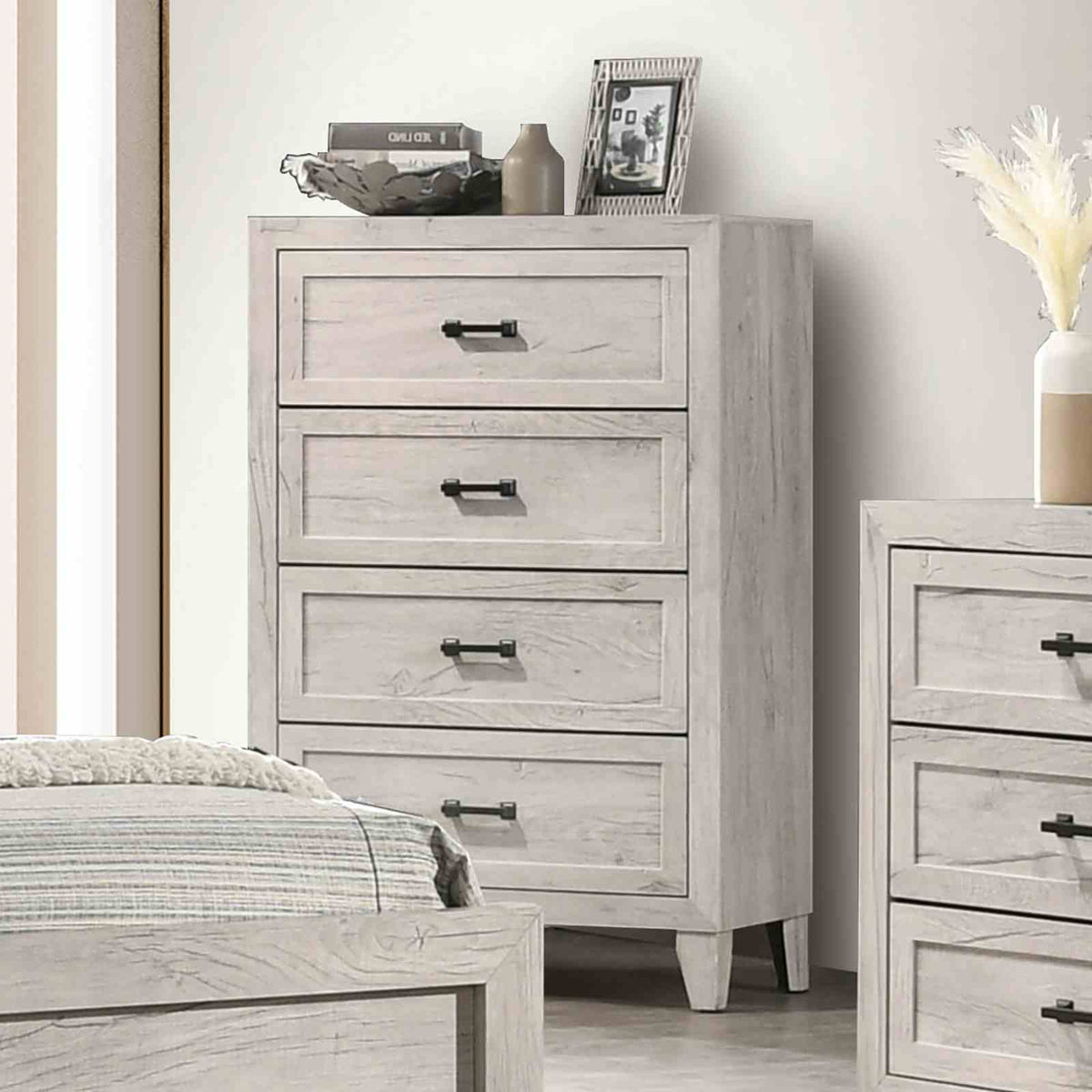 Mysen White Wash Contemporary Bedroom Set