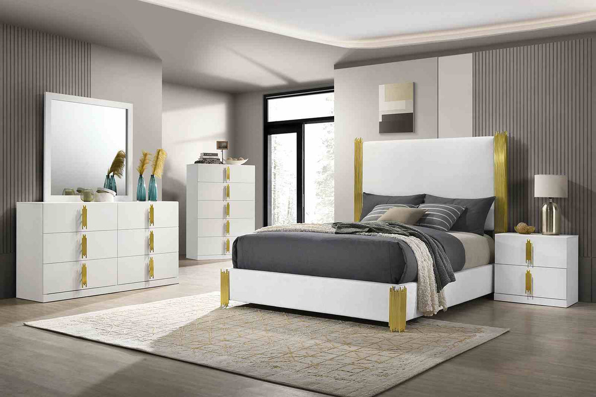 Basildon White/Gold, Dark Brown Queen Bed