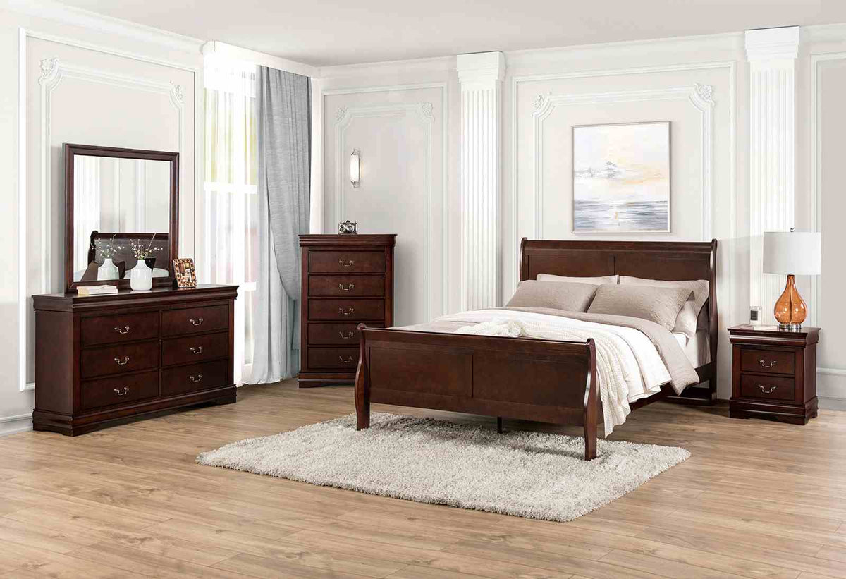 Louis Philippe Dark Cherry Queen Bed