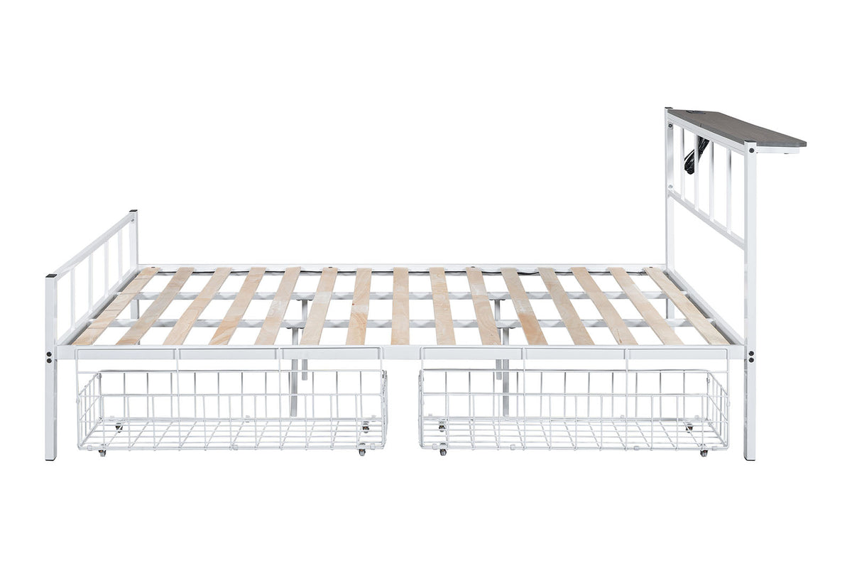 Nicoli White Queen Metal Bed With Underbed Storage
