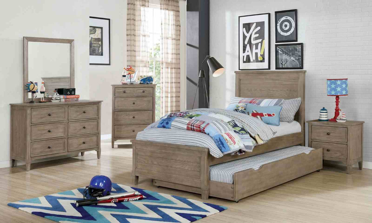 Vevey Wire-Brushed Warm Gray Twin Bed