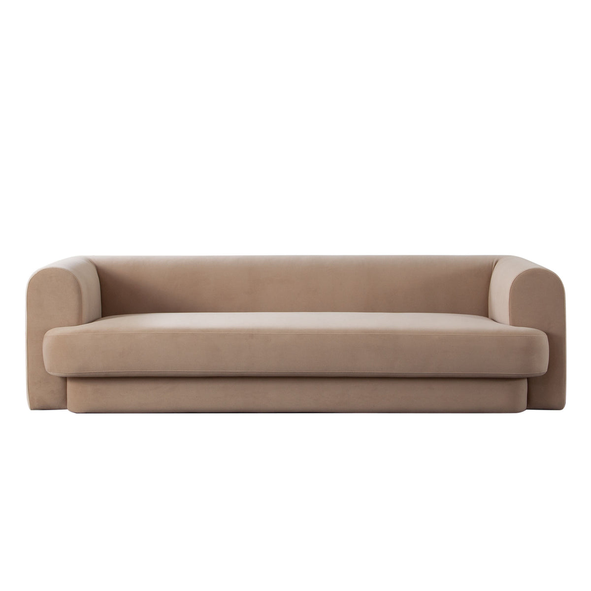 Form Sofa in Camel Performance Velvet w/ (2) Accent Pillow Balls