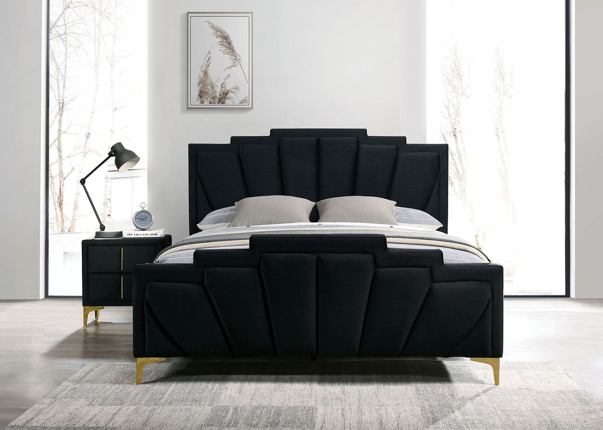 Florizel Black/Gold Upholstered Queen Bed