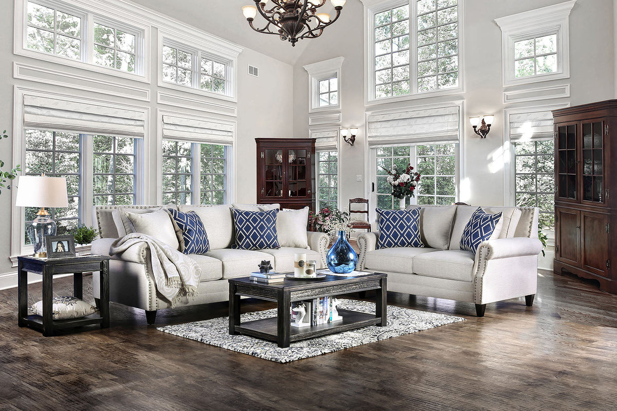 Giovanni Beige/Blue Transitional Living Room Set