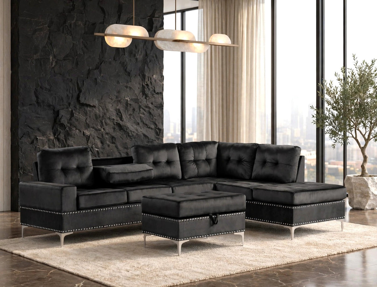 Midnight Reversible Sectional & Ottoman Set - original manufacturer photo 1