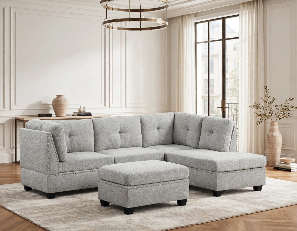Mist Boucle Sectional & Ottoman Set - original manufacturer photo 1