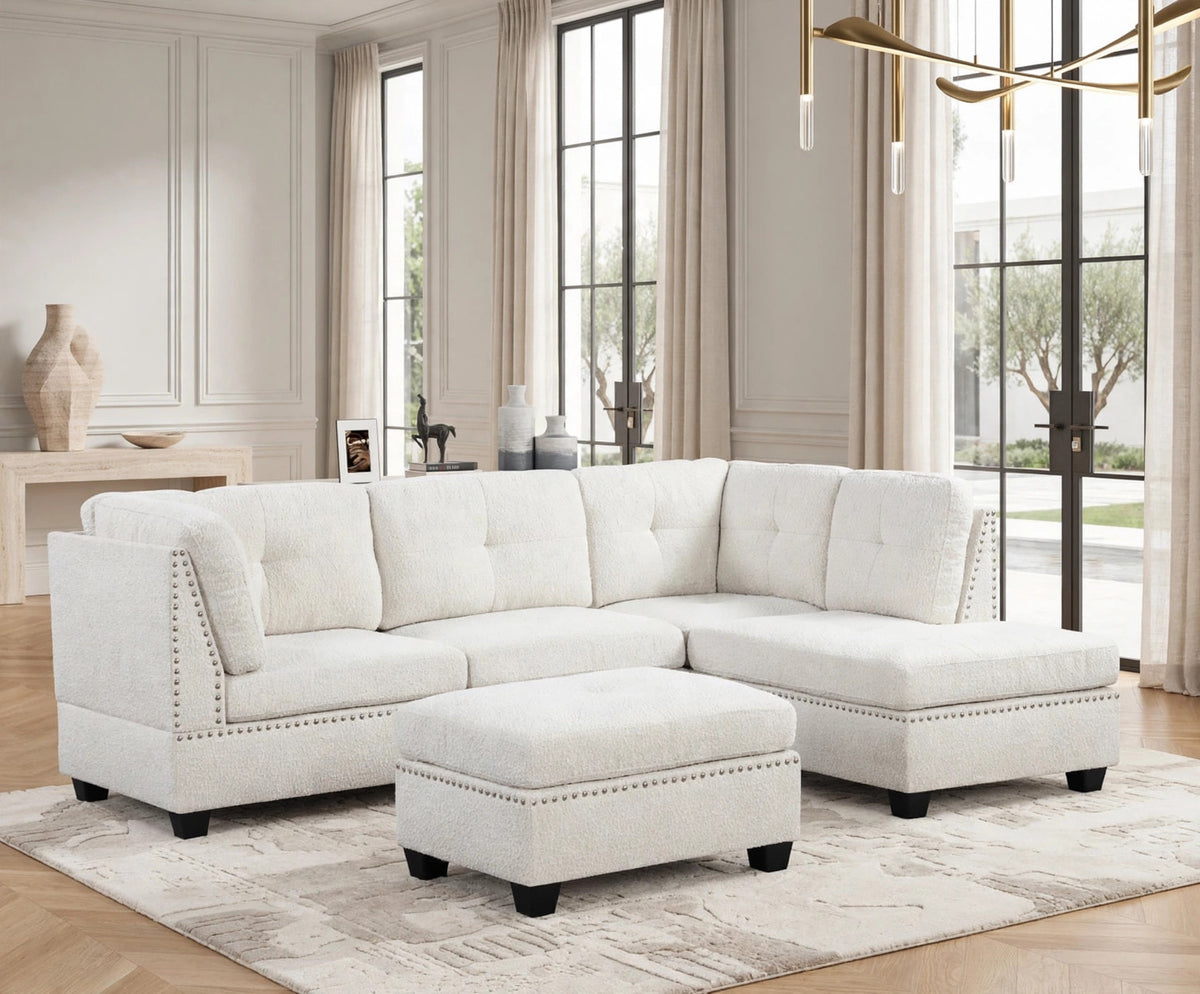 Sand Boucle Sectional & Ottoman Set - original manufacturer photo 1