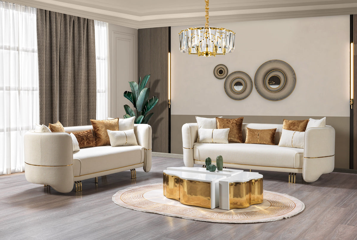 Helena Ivory Velvet Living Room Set