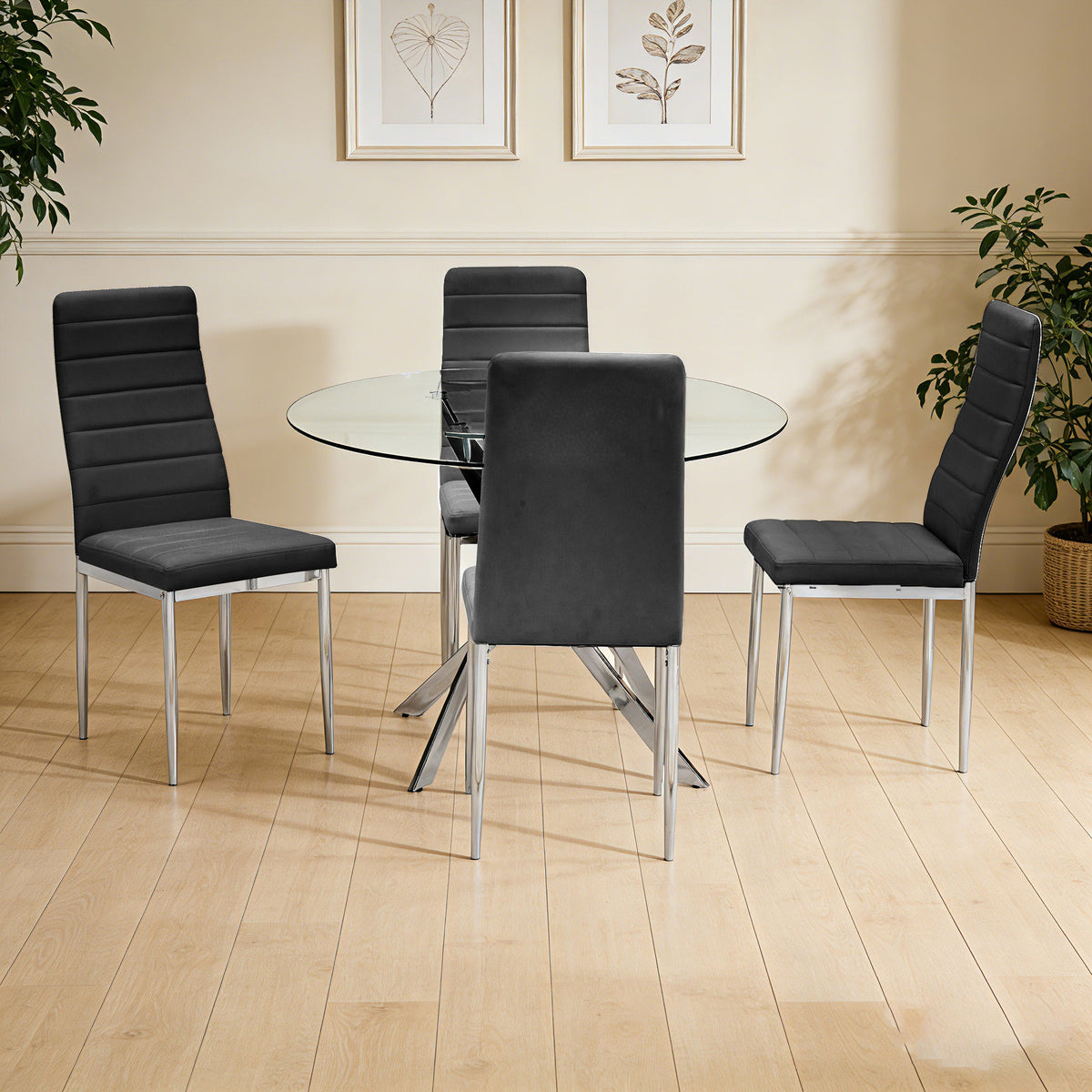 Hilla Black/Silver Glass Top 5-Piece Dining Set