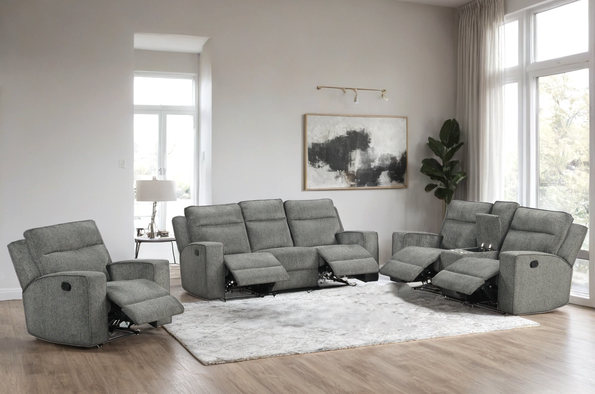 Hudson Dark Gray 3-Piece Reclining Living Room Set