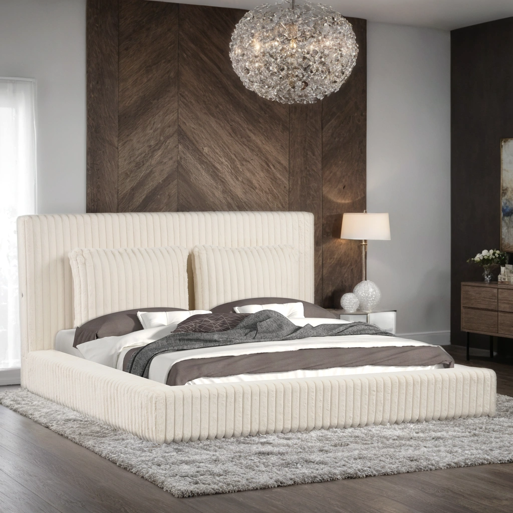 Lauren Beige Platform Bed (w/ USB PORTS) – Includes Mattress