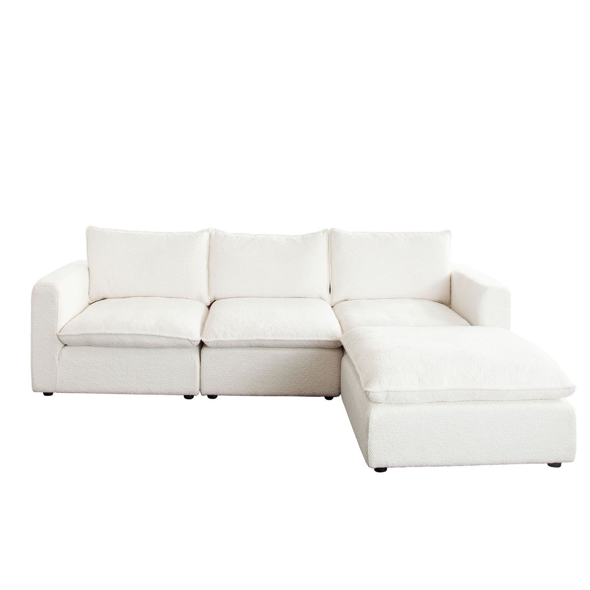 Ivy 4-Piece Reversible Modular Chaise Sectional in White Faux Shearling w/ Feather Down Seating