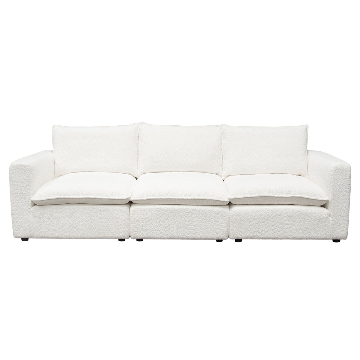 Ivy 3-Piece Modular Sofa in White Faux Shearling w/ Feather Down Seating