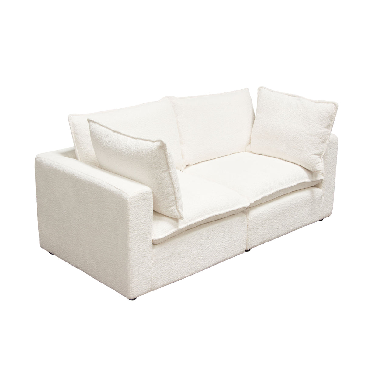 Ivy 2-Piece Modular Sofa in White Faux Shearling w/ Feather Down Seating