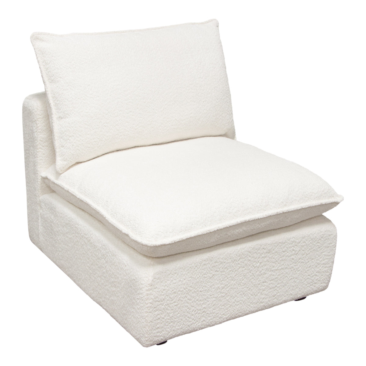 Ivy Armless Chair in White Faux Shearling w/ Feather Down Seating
