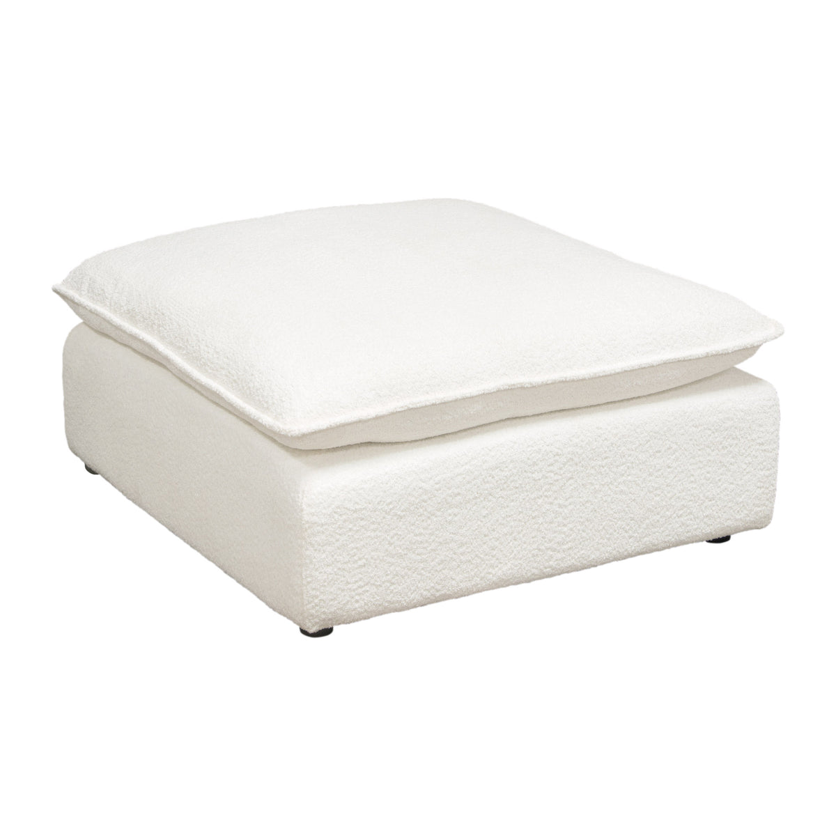 Ivy Square Ottoman in White Faux Shearling w/ Feather Down Seating