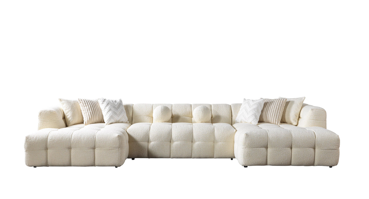 Opulent Champagne Boucle Double Chaise Sectional