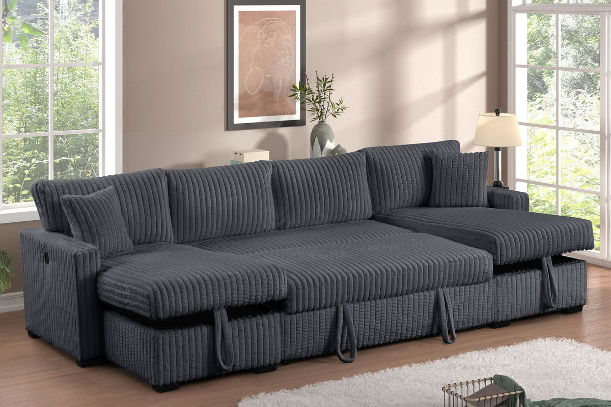July Charcoal Double Storage Chaise Sectional With Pull-Out Bed