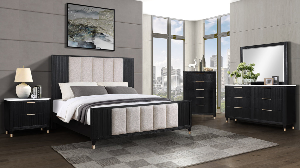 Kara Black Queen Panel Bed
