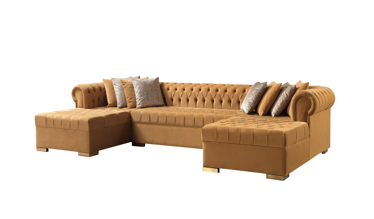 Lauren Mustard Velvet Double Chaise Sectional