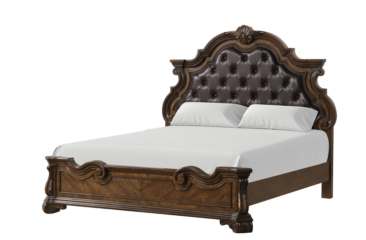 Leovanni Dark Brown Bombay Tufted King Bed