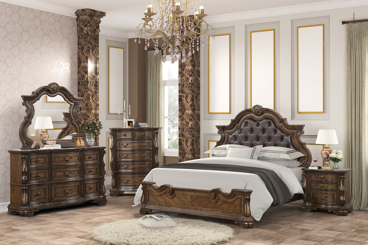 Leovanni Dark Brown Bombay Tufted King Bed