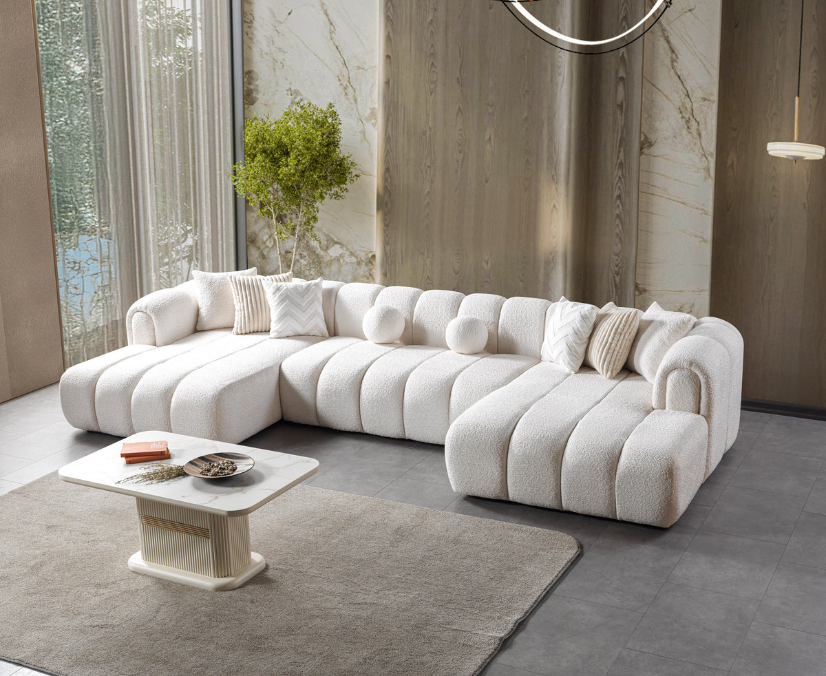 Royale Pearl Boucle Double Chaise Sectional