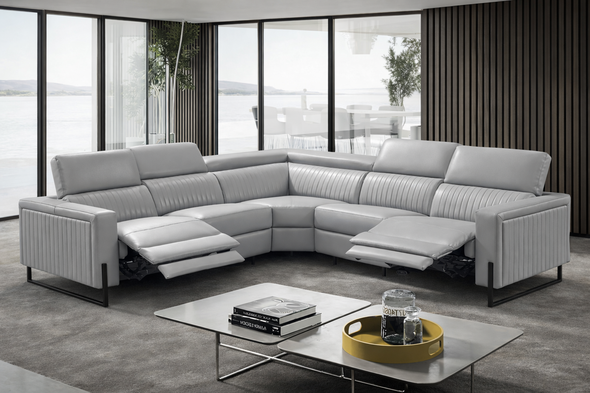 2787 Grey/Silver Top-grain Leather Power Reclining Sectional