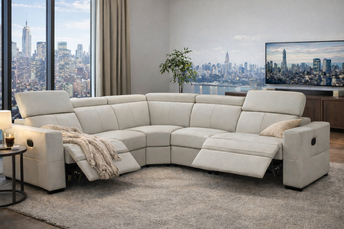 6021 Gray/Silver  Top-grain Leather Reclining Sectional