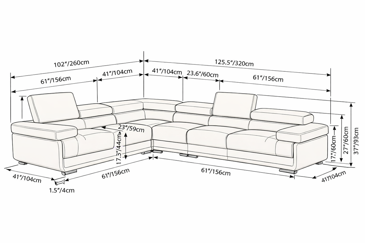 2119 Light Beige 4-Piece Top-Grain Leather Sectional