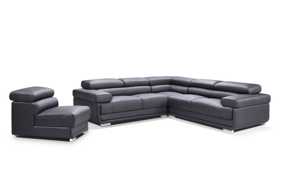 2119 Black 4-Piece Top-Grain Leather Sectional