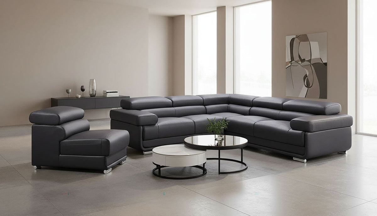 2119 Black 4-Piece Top-Grain Leather Sectional
