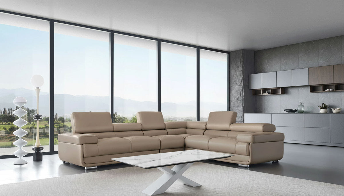 2119 Light Beige 4-Piece Top-Grain Leather Sectional