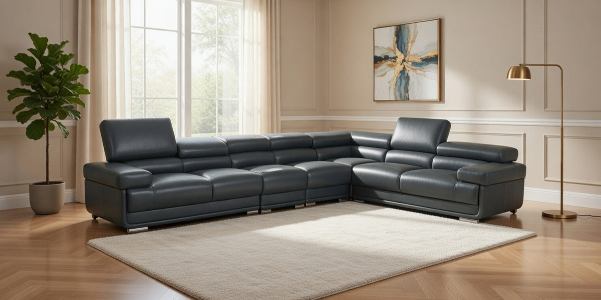 2119 Dark Grey 4-Piece Top-Grain Leather Sectional