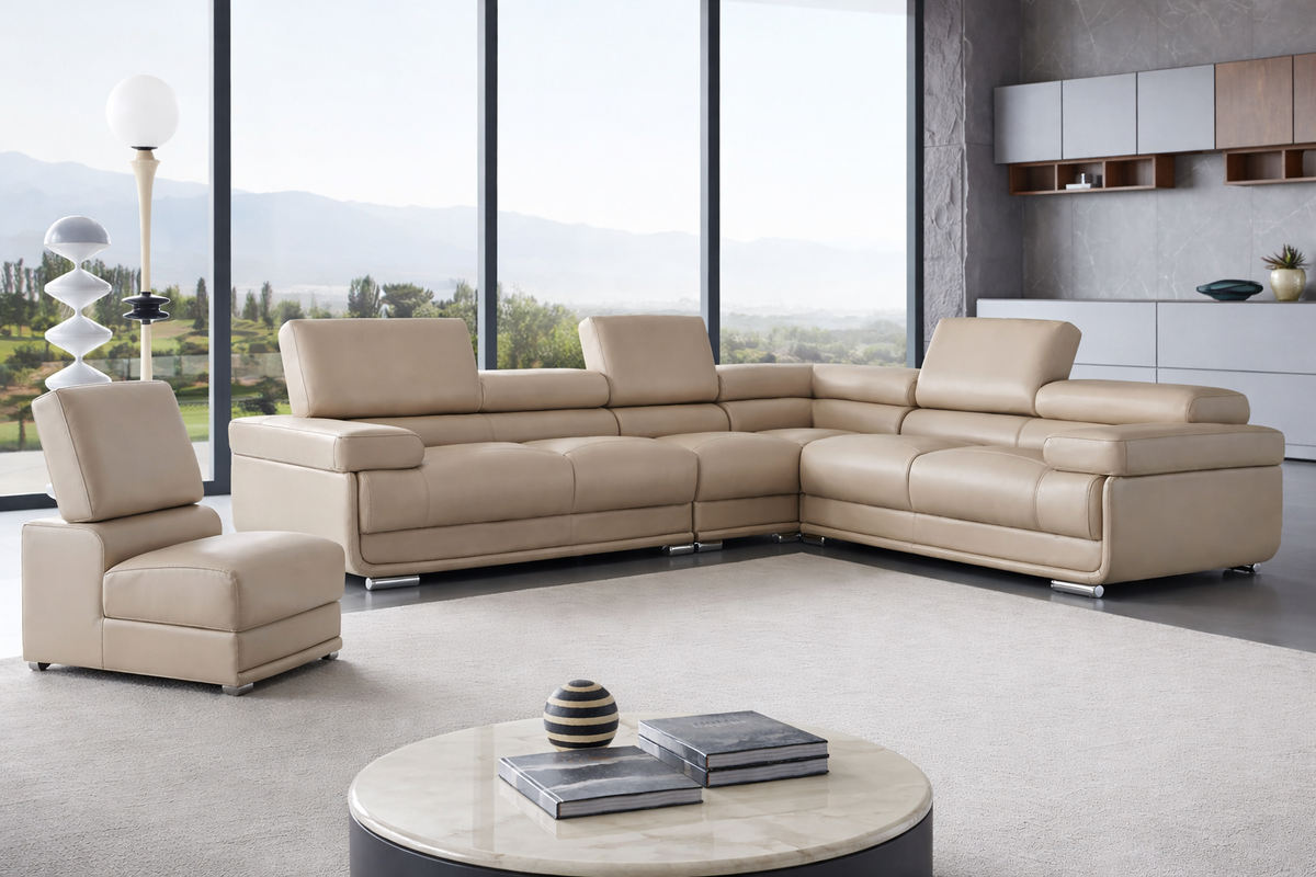 2119 Light Beige 4-Piece Top-Grain Leather Sectional