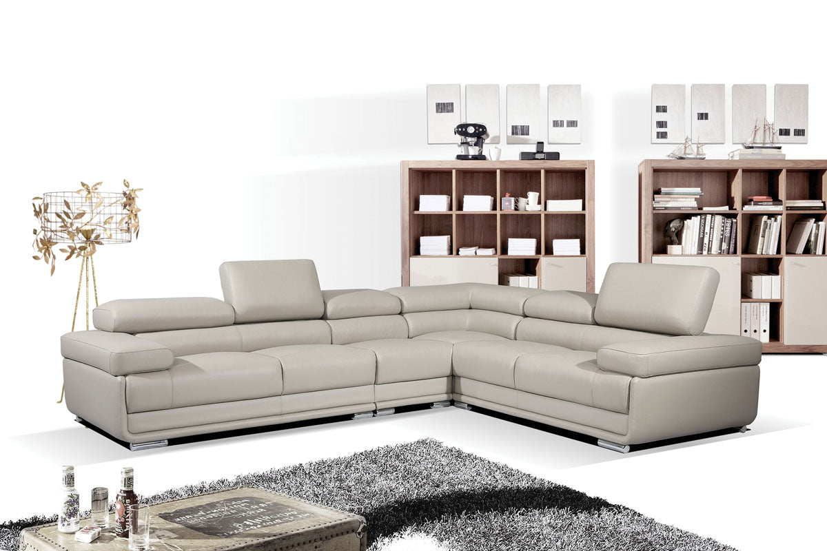 2119 Gray 4-Piece Top-Grain Leather Sectional