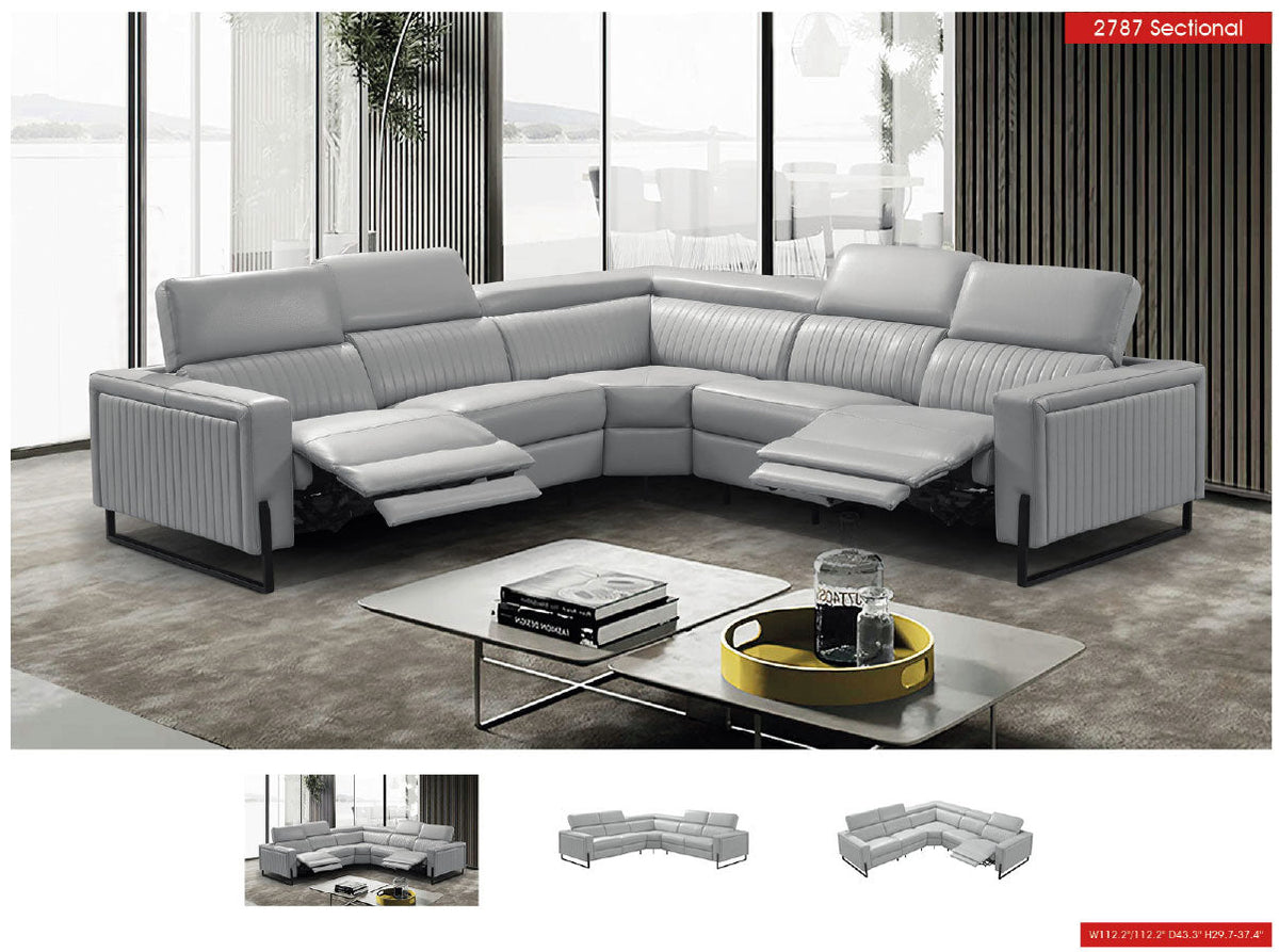 2787 Grey/Silver Top-grain Leather Power Reclining Sectional