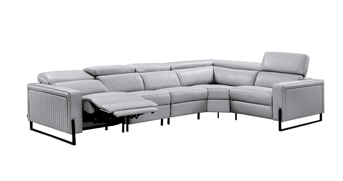 2787 Grey/Silver Top-grain Leather Power Reclining Sectional