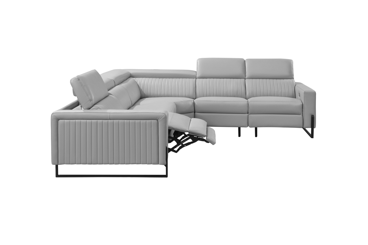 2787 Grey/Silver Top-grain Leather Power Reclining Sectional