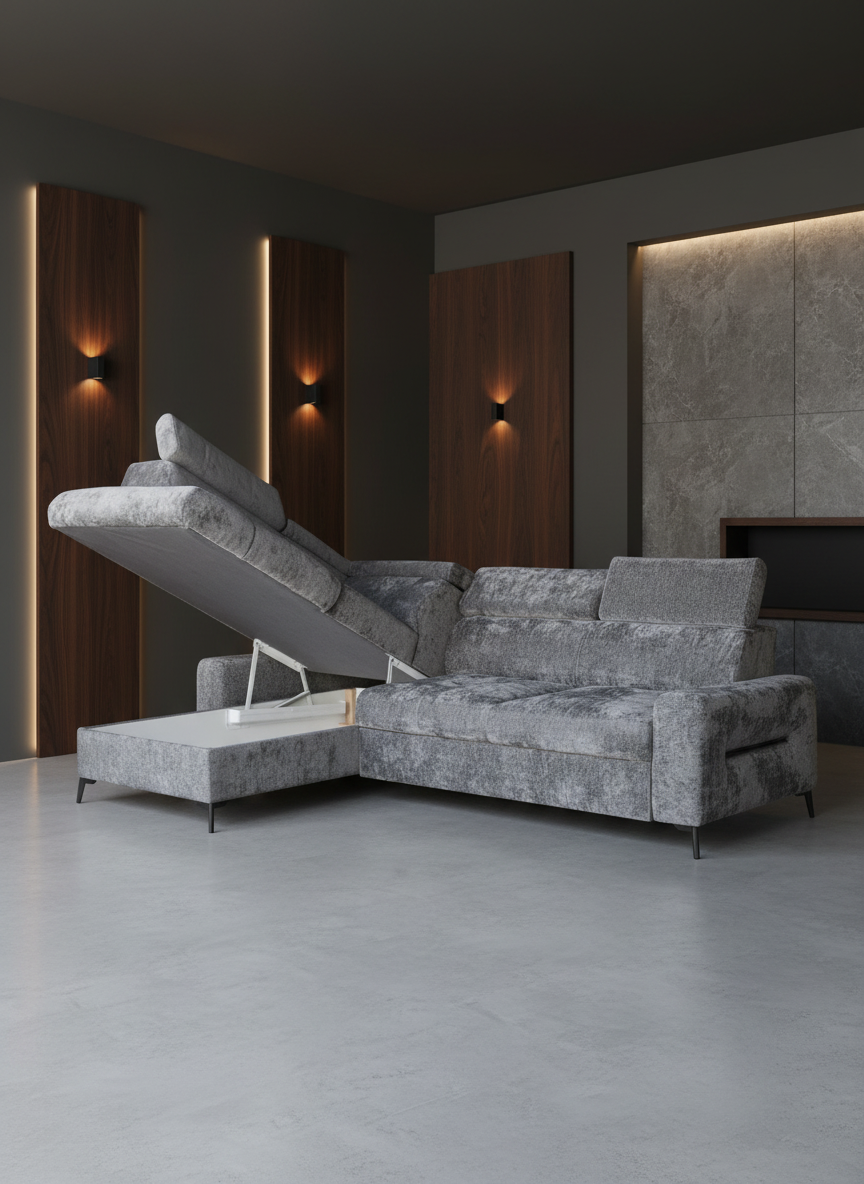 Daytona Silver Storage Sleeper LAF Chaise Sectional
