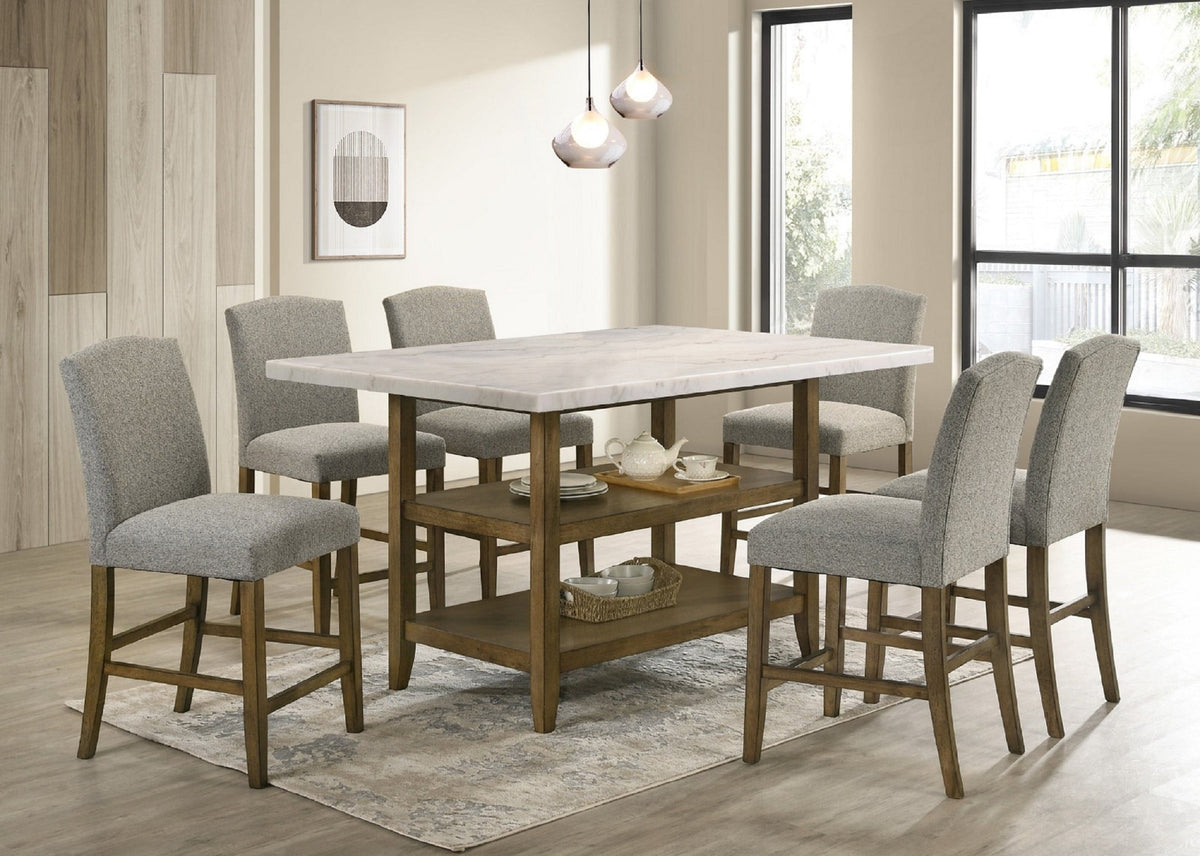 Lola Gray/Brown 7-Piece Genuine Marble Top Counter Height Set
