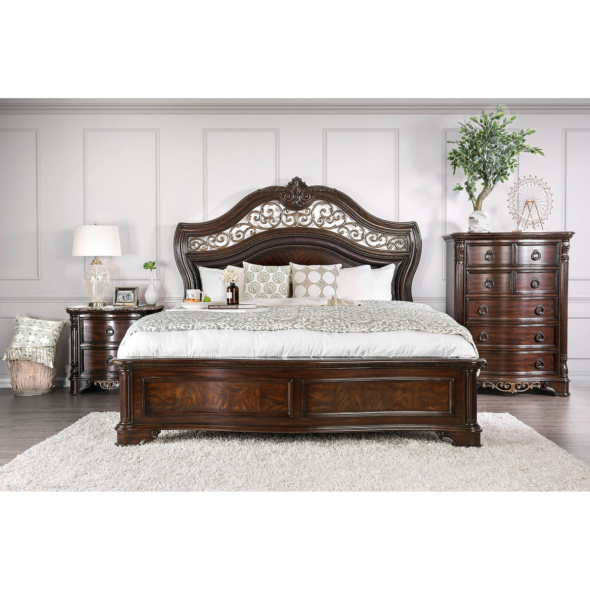 Menodora Brown Cherry Transitional Bedroom Set