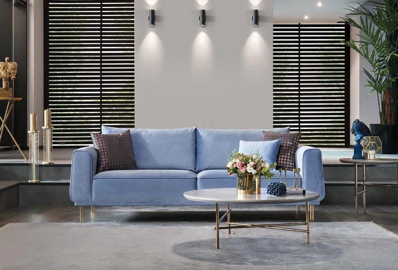 Merida Blue/Gold 3-Seater Sofa
